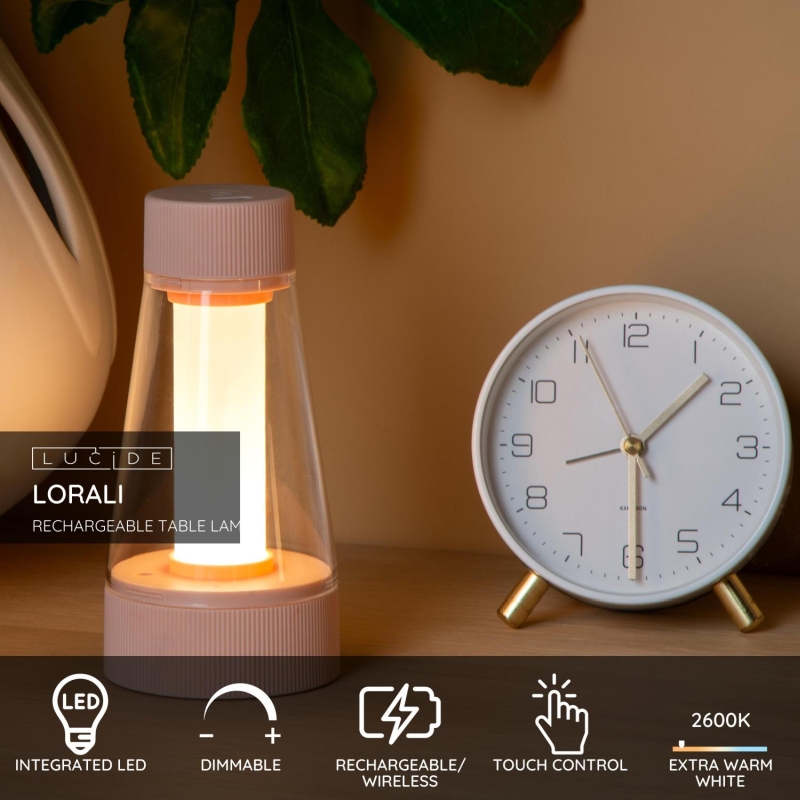 Lucide LORALI - Stolná lampa - LED Dim. - IP44 - 3 StepDim - ružová